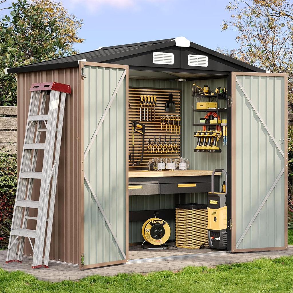 Aoxun Outdoor Storage Shed 6.2x4 FT, Brown
