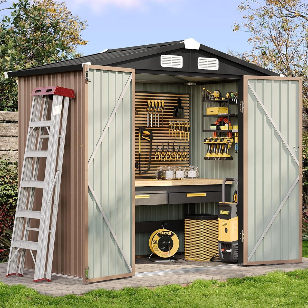 Aoxun Outdoor Storage Shed 6.2x4 FT, Brown