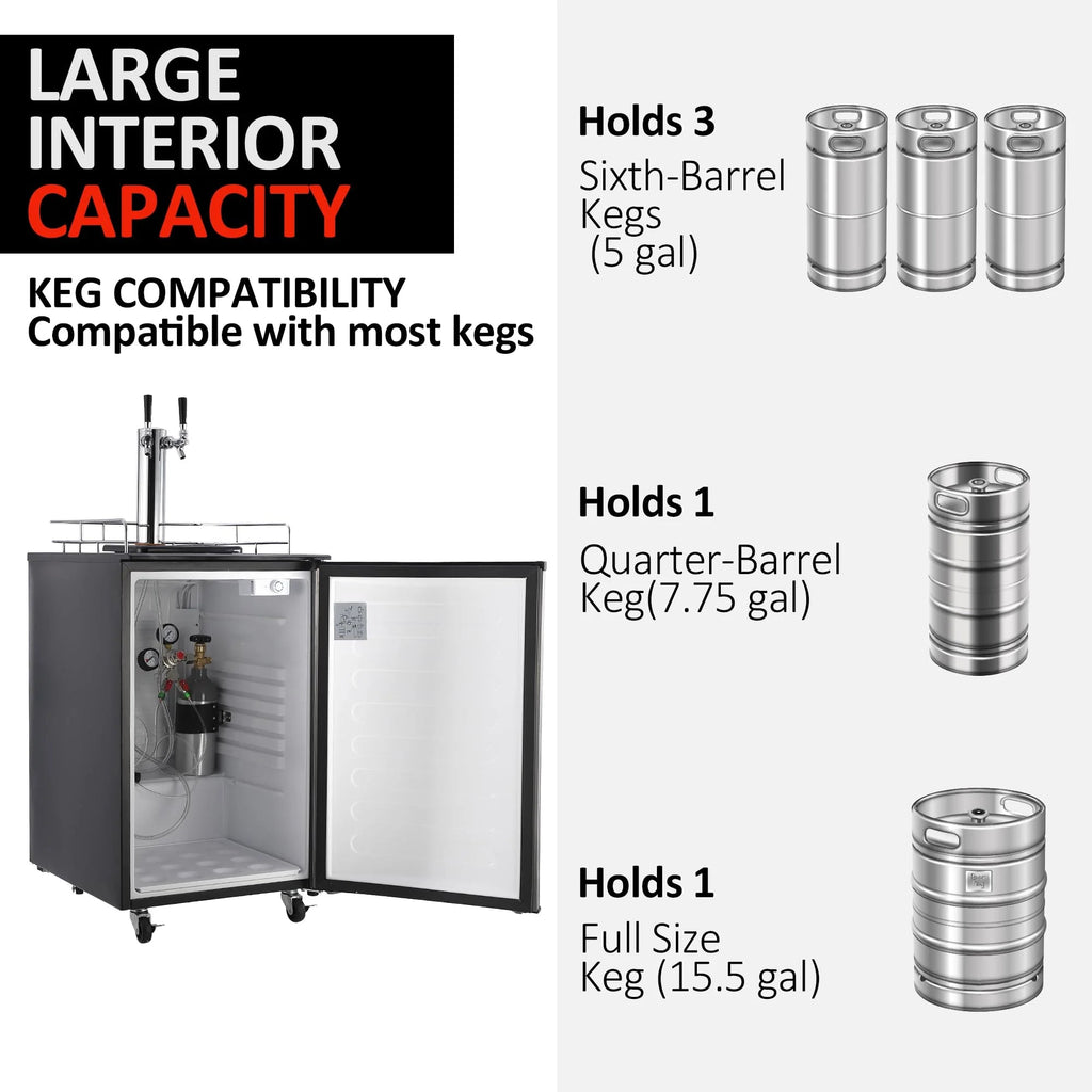 Dual-Tap Stainless Steel Beer Kegerator, 170L With Drip Tray