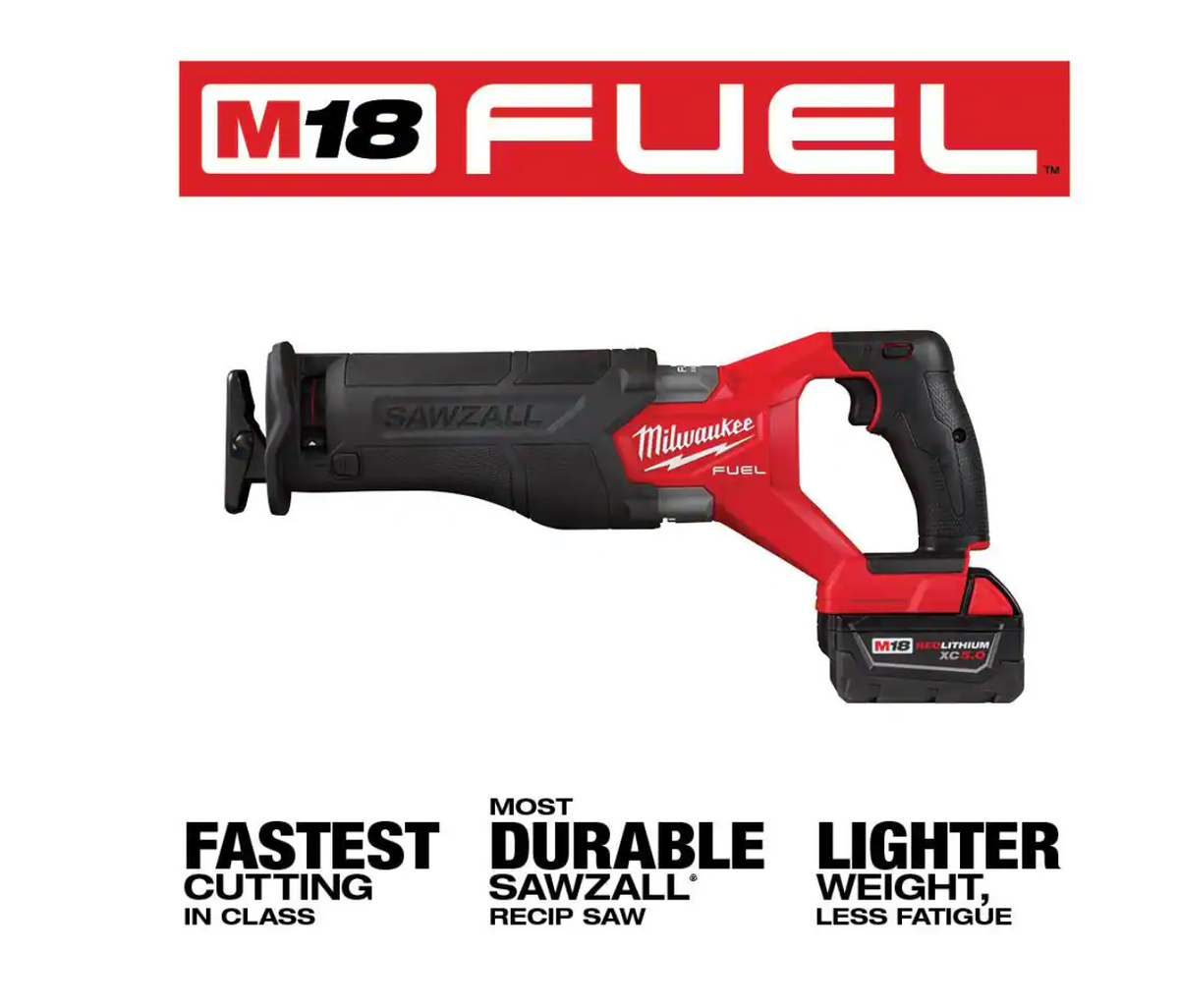 Milwaukee M18 FUEL 18V Lithium-Ion Brushless Cordless Reciprocating Saw Kit With One 5.0 Ah Battery, Charger And Case - 2821-21