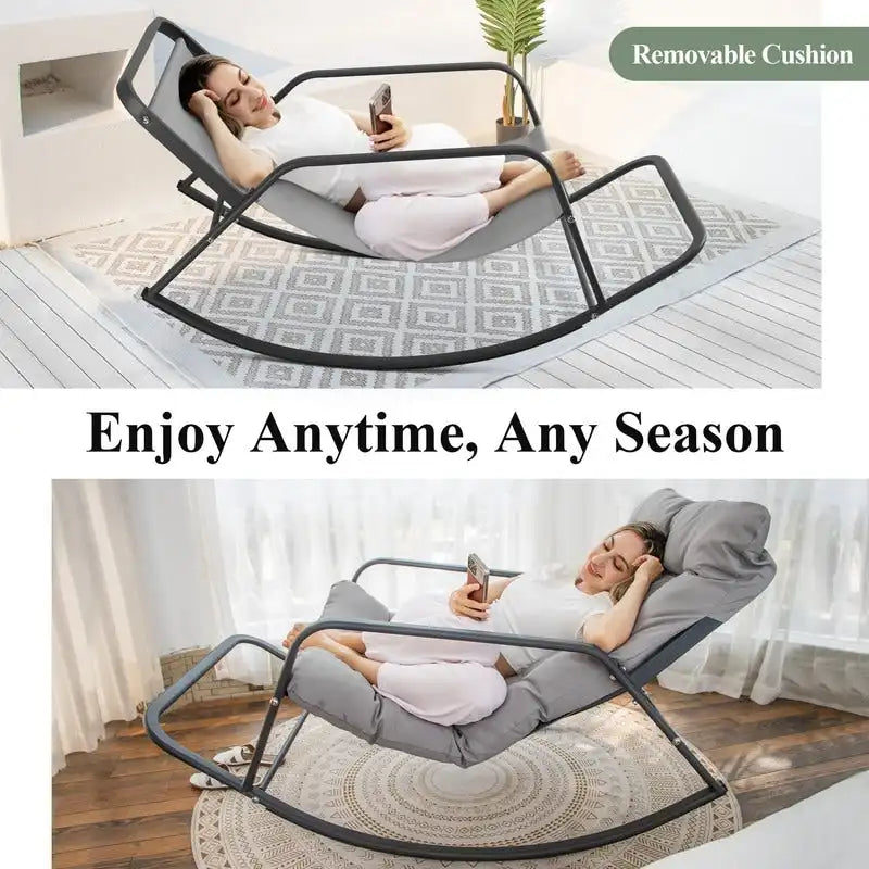 Oversized Outdoor Rocking Lounge Chair With Water-Resistant Cushions, 450 lbs Capacity