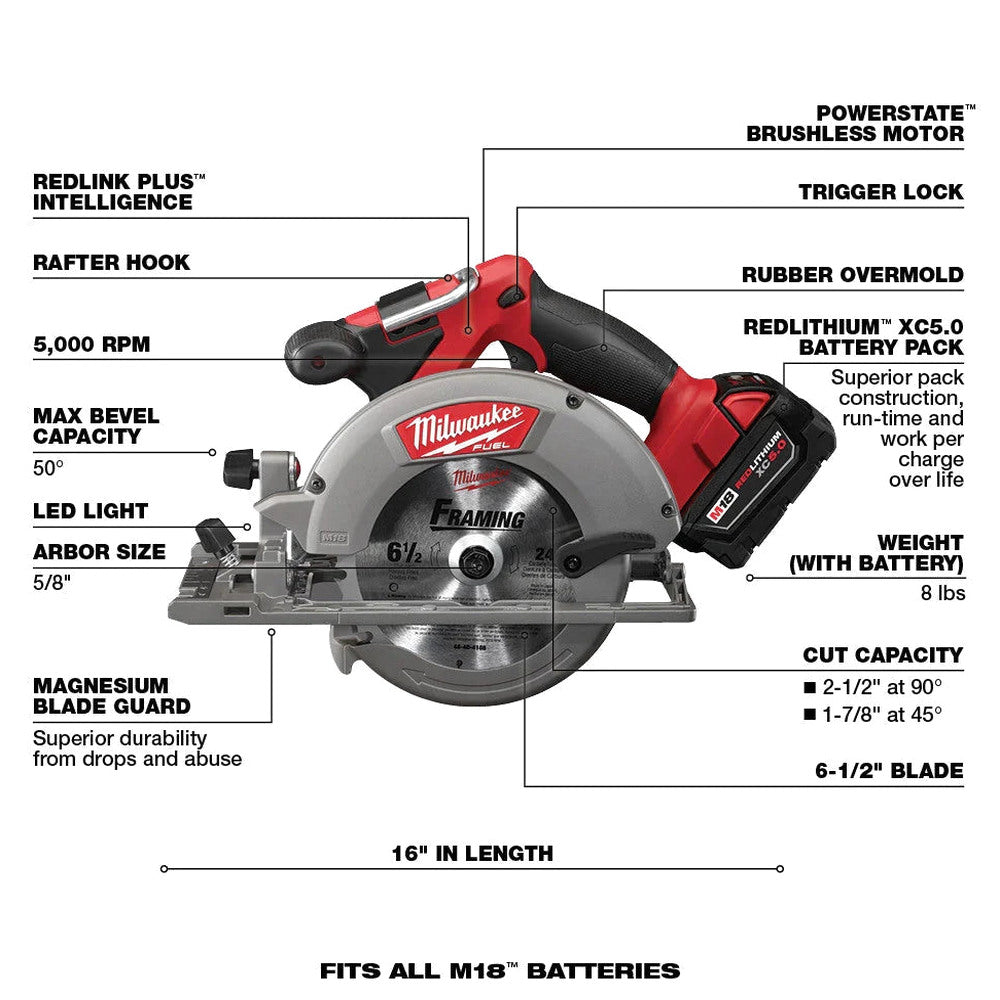 Milwaukee M18 FUEL Lithium-Ion Brushless Cordless 7 Tool Combo Kit 5.0 Ah 18V - 2998-27