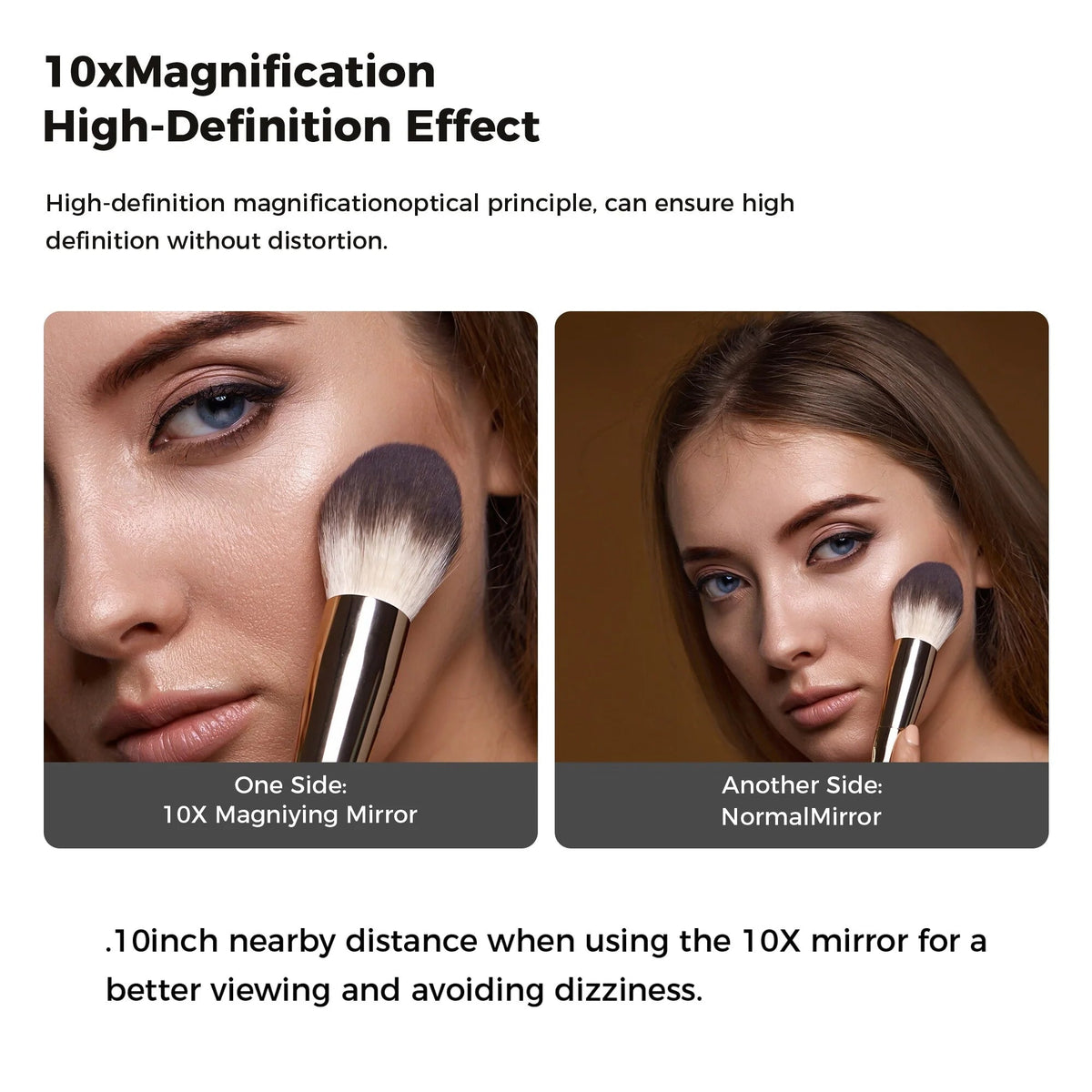 8 Inch Round Wall-Mounted Makeup Mirror, Rechargeable, 1X/10X Magnification, 3-Color LED Lights