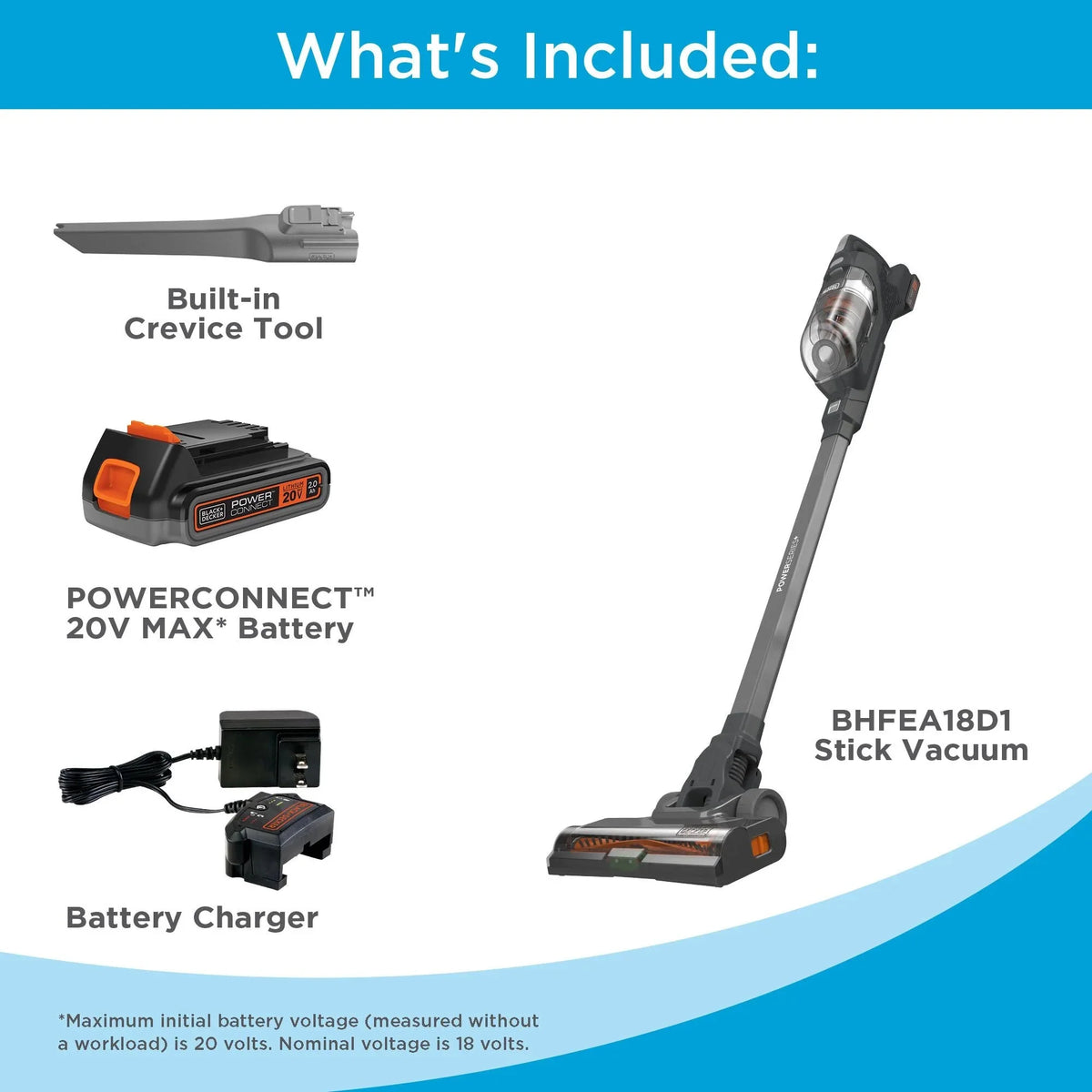 BLACK+DECKER POWERSERIES+ 20V MAX Cordless Stick Vacuum Kit, 44 Minute Run-Time - BHFEA18D1