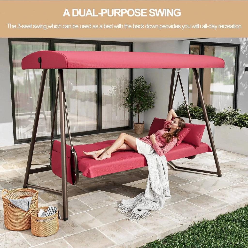 TQKVIPI 4 Person Outdoor Porch Swing Bed With Adjustable Backrest Canopy - 800 lbs Capacity