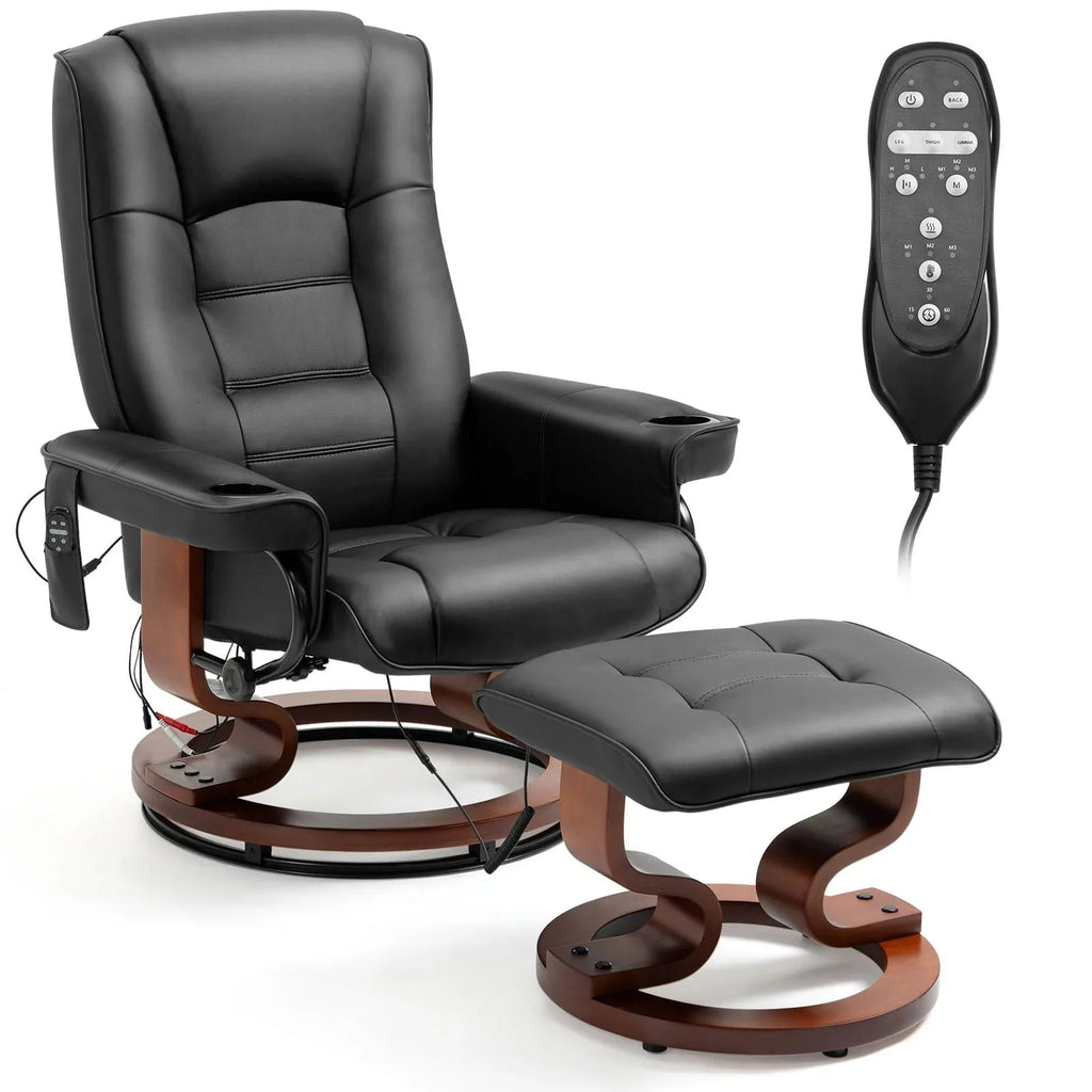 AVAWING Faux Leather Swivel Massage Recliner Chair With Ottoman - Black