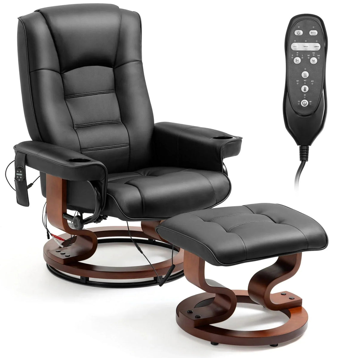AVAWING Faux Leather Swivel Massage Recliner Chair With Ottoman - Black
