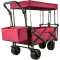 Red Collapsible Wagon Cart With Canopy, 220.5 lbs Capacity, 39 x 21.4 x 39 inches