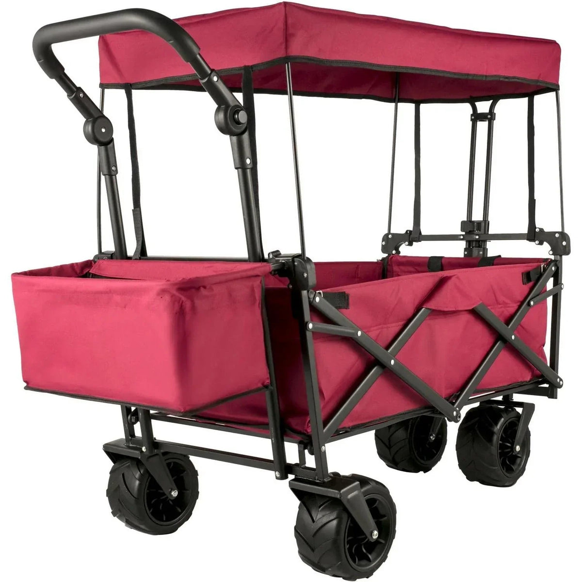 Red Collapsible Wagon Cart With Canopy, 220.5 lbs Capacity, 39 x 21.4 x 39 inches