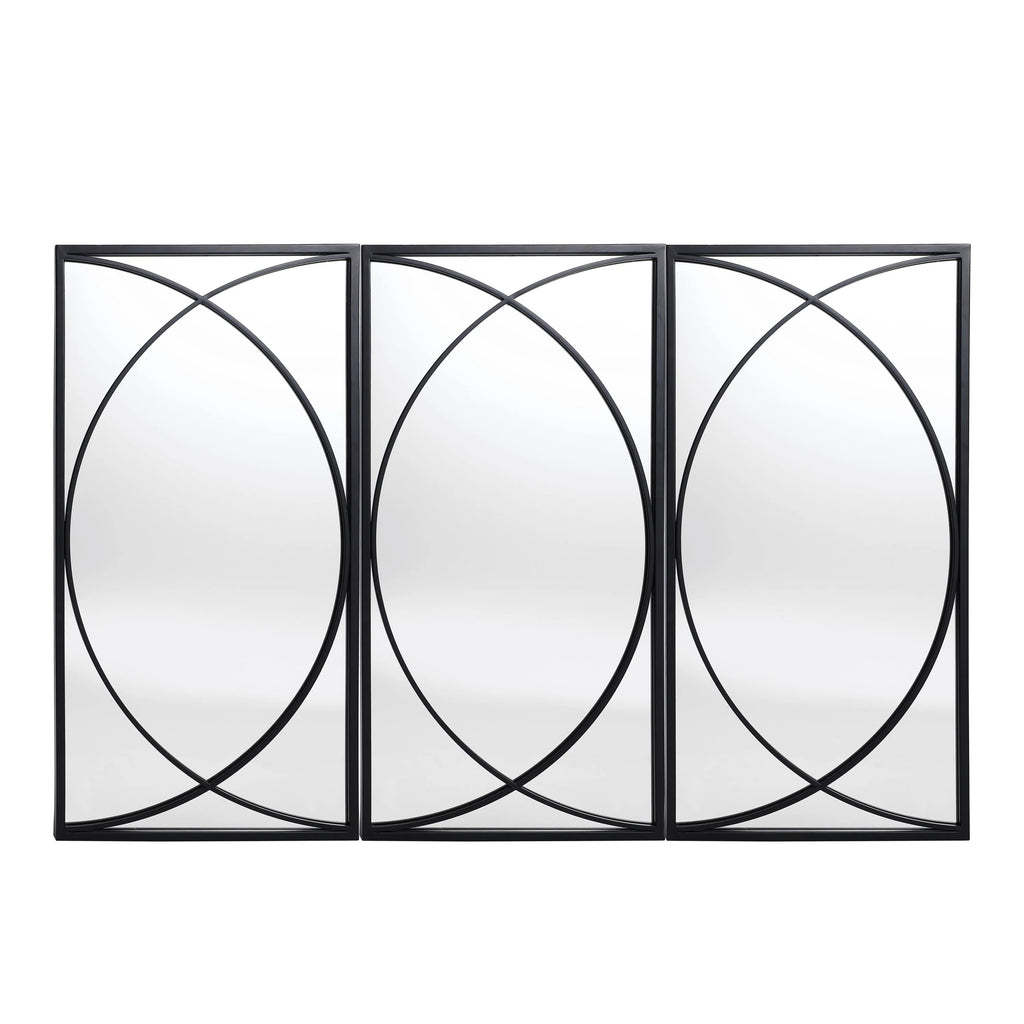 3-Piece Black Metal Rectangular Wall Mirror Set, 31.9" H x 15.75" W x 0.75" D