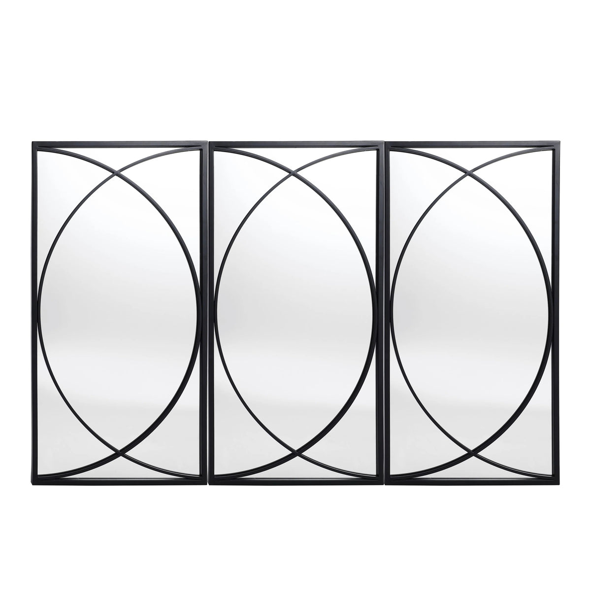 3-Piece Black Metal Rectangular Wall Mirror Set, 31.9" H x 15.75" W x 0.75" D