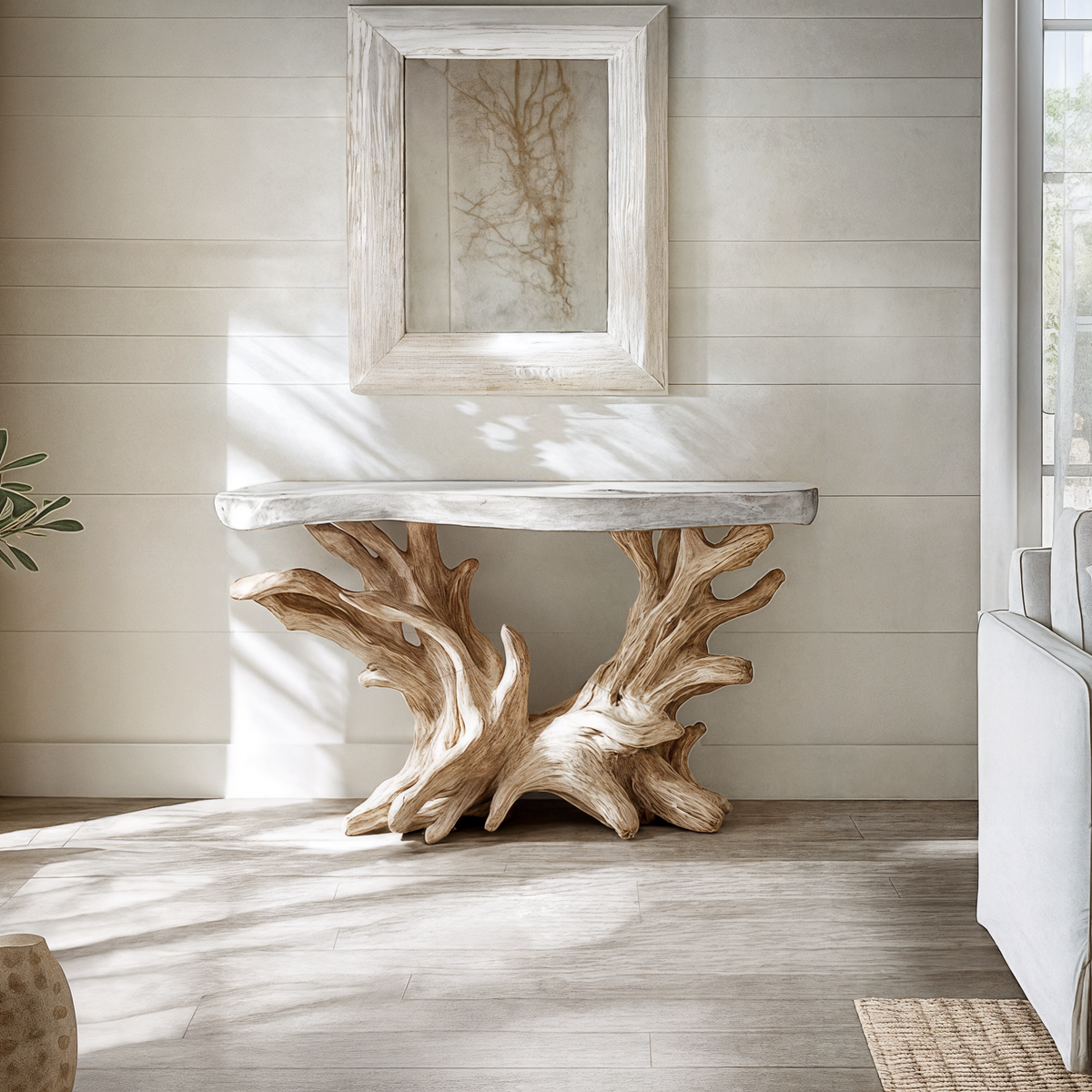 Coastal Console Table with Open Shelf, Rustic Solid Wood Sofa Table