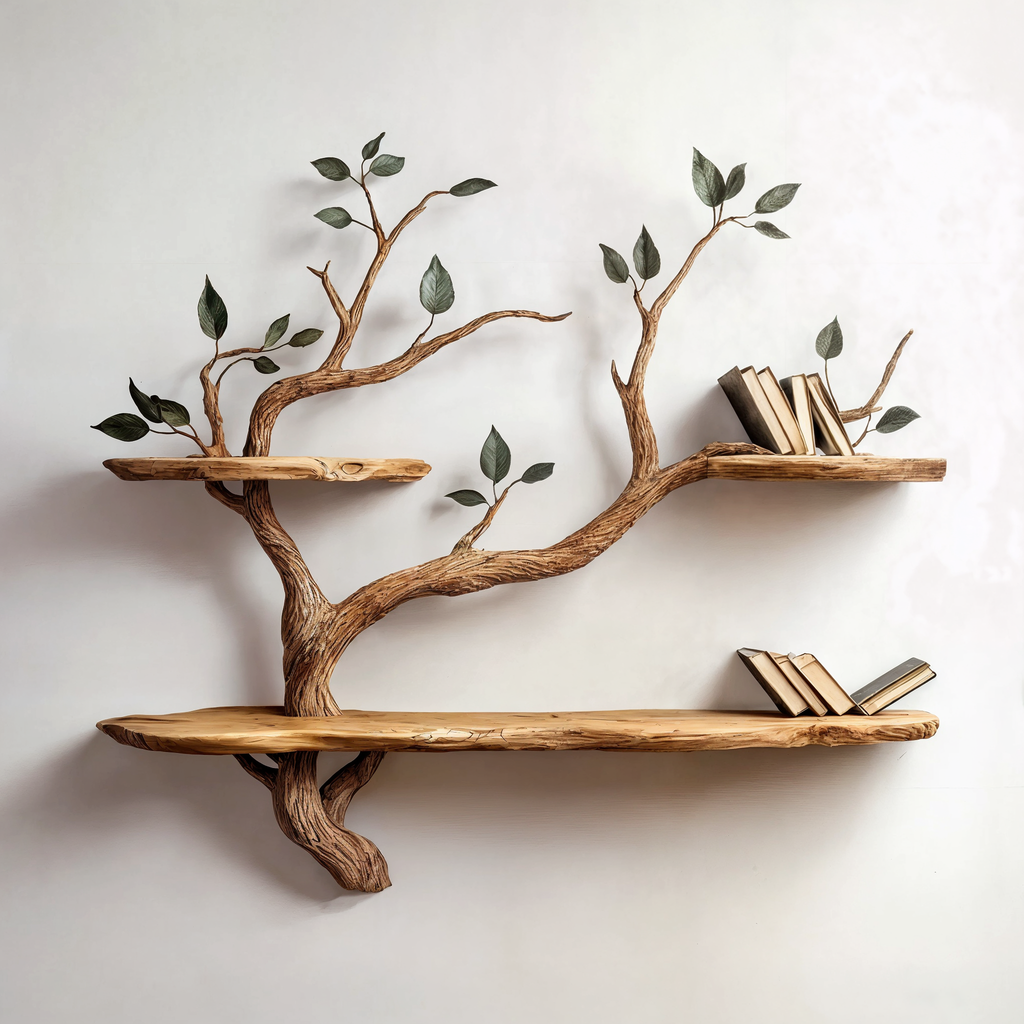 Branch Tree Bookcase, Compact Solid Wood Wall Shelf for Any Room