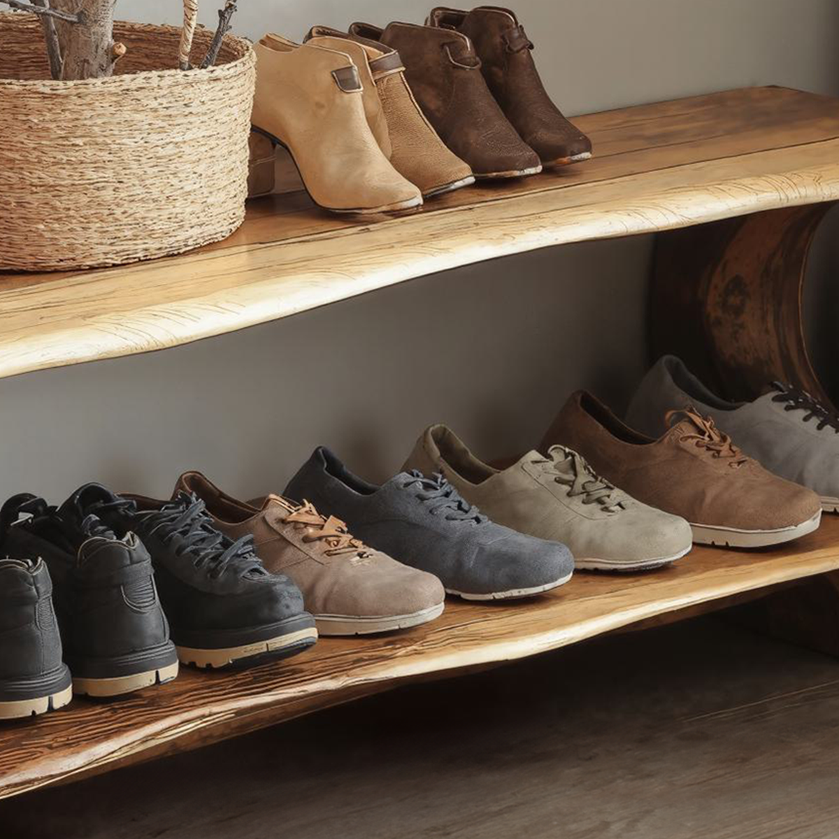 Entryway Shoe Rack Bench, Narrow Live Edge Solid Wood Storage Bench