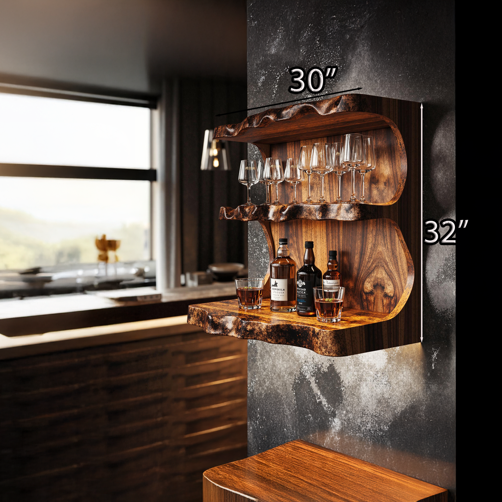 Wine Bar Shelf, Vintage Reclaimed Wood Wall Mounted Liquor Display
