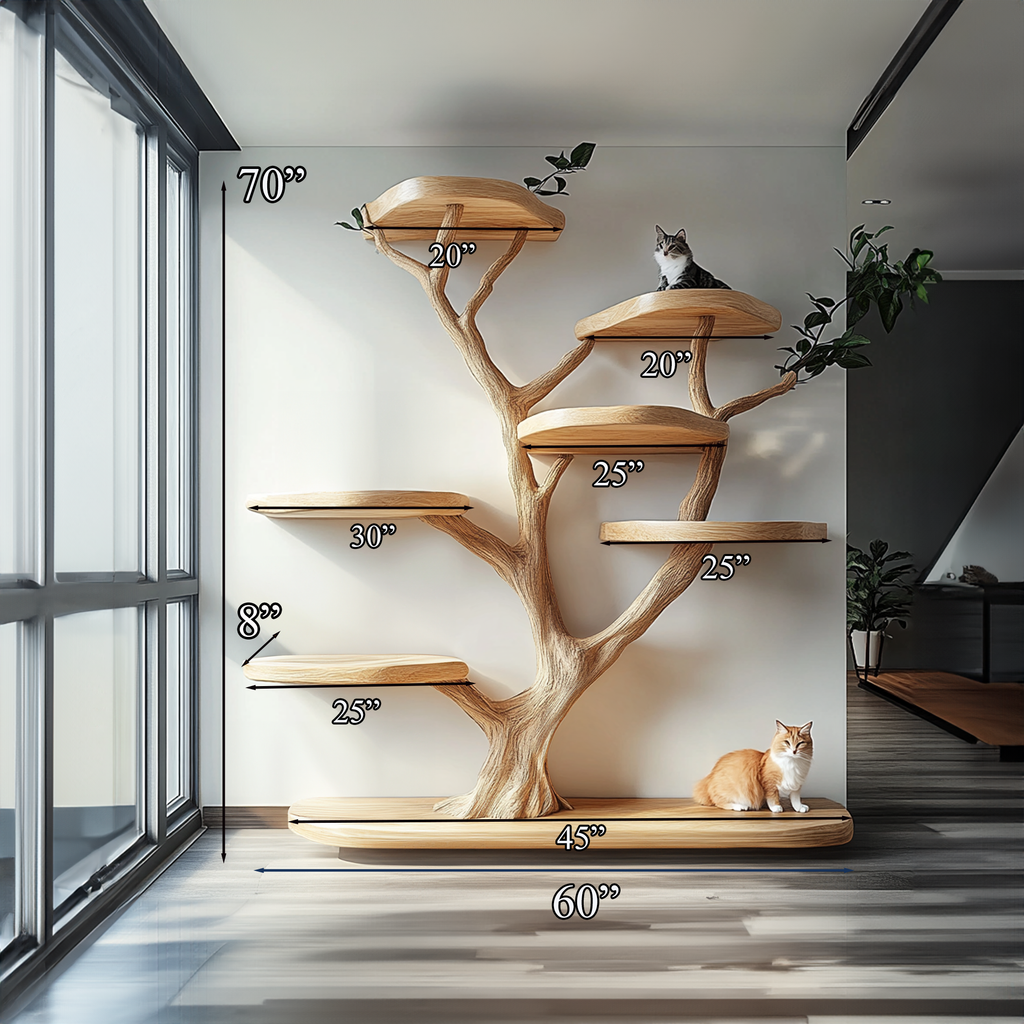 Wood Cat Tree Tower, Rustic Natural Branch Cat Furniture