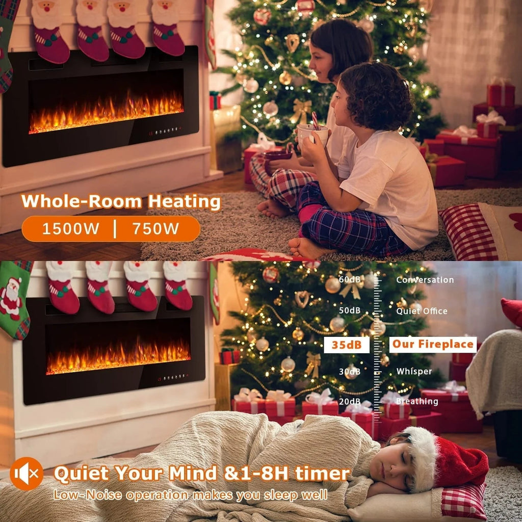 Ultra-Thin Linear Electric Fireplace, 30-72 Inch, Wall Mounted/Recessed