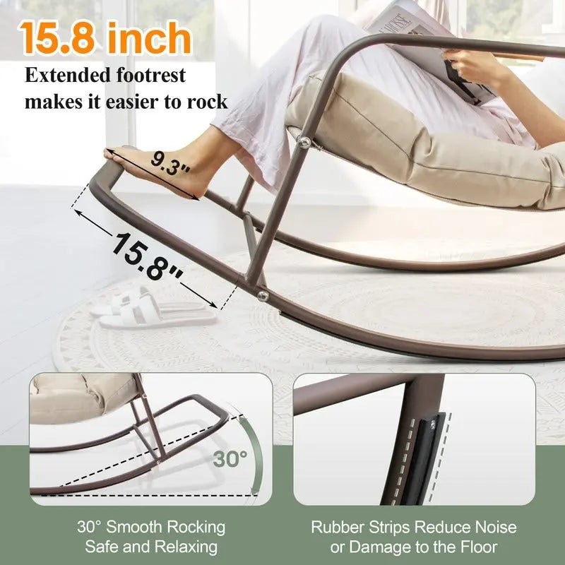 Oversized Outdoor Rocking Lounge Chair With Water-Resistant Cushions, 450 lbs Capacity