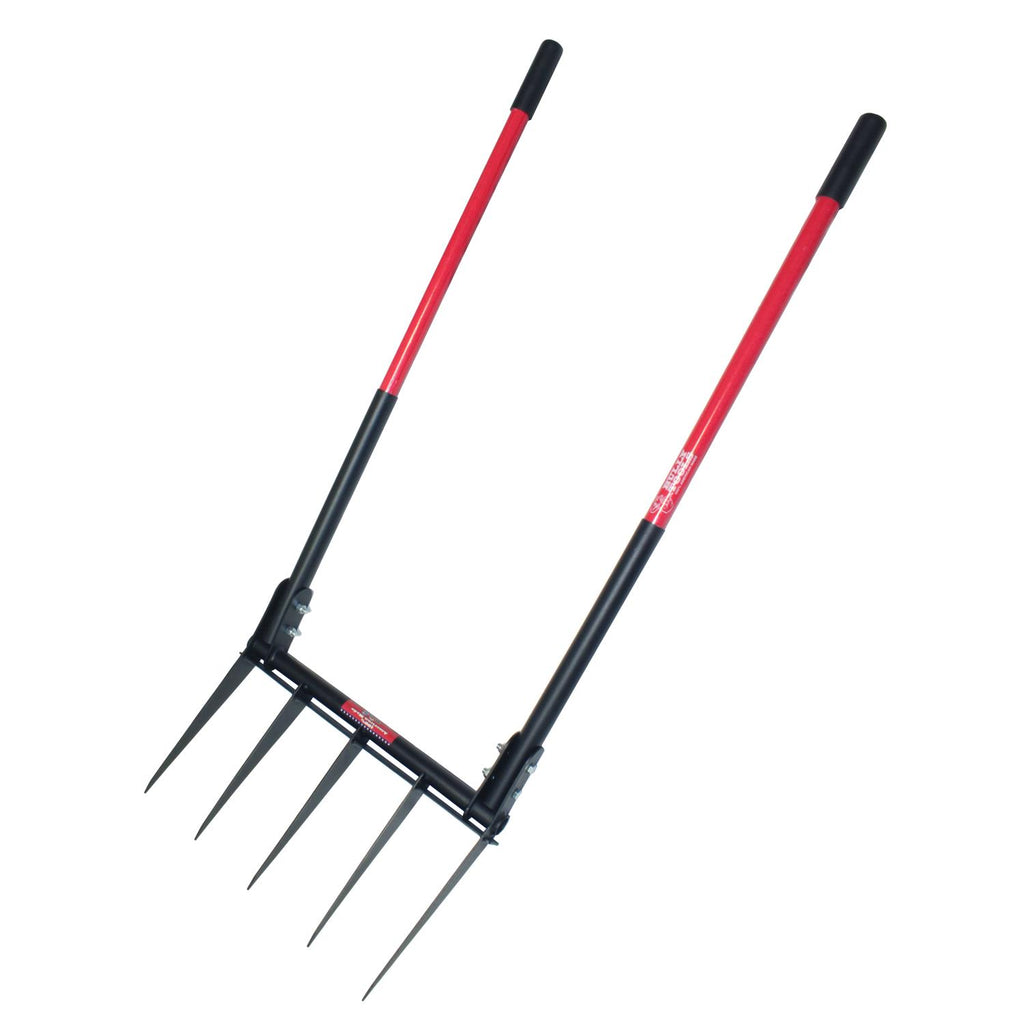 Bully Tools Broadfork With 2 Fiberglass Handles, 20-Inch x 11-Inch Head, 5 Steel Tines - 92627