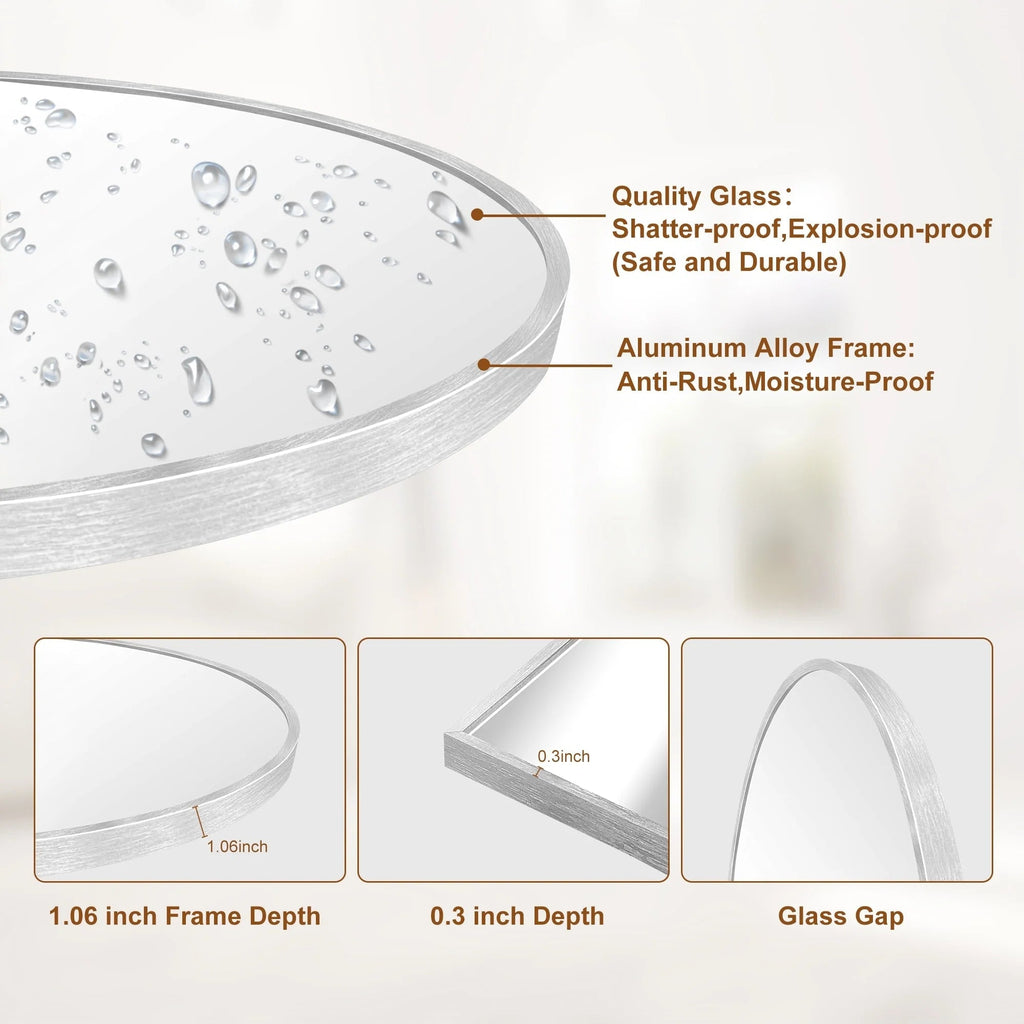 Arched Full Length Floor Mirror With Aluminum Alloy Frame - 65x22, 71x24, 71x28, 71x32