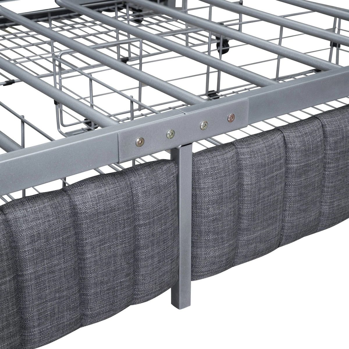 Roomfitters Full Size Upholstered Metal Platform Bed With 4 Drawers, Linen Fabric, Gray - 76.6in L x 55.7in W x 41.7in H