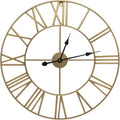 24 Inch Round Black Powder-Coated Metal Wall Clock With Gold-Tone Hands