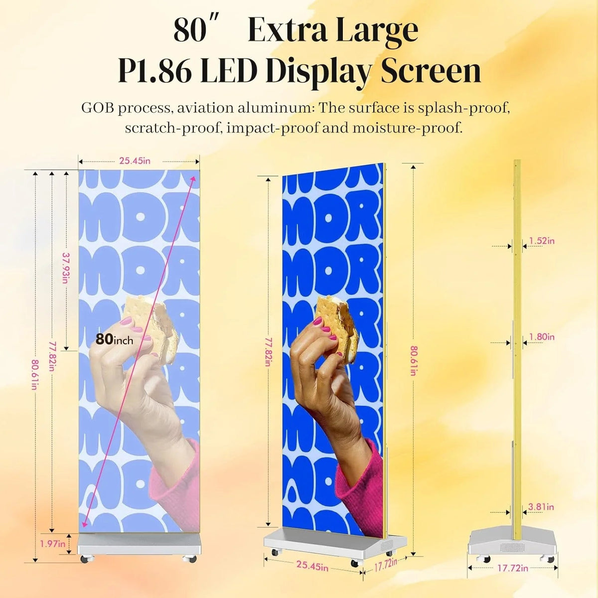 YCKJNB 80 inch P1.86 Flexible Spliceable LED Poster Display, Silver, 1-Pack Flight Case - P1.86