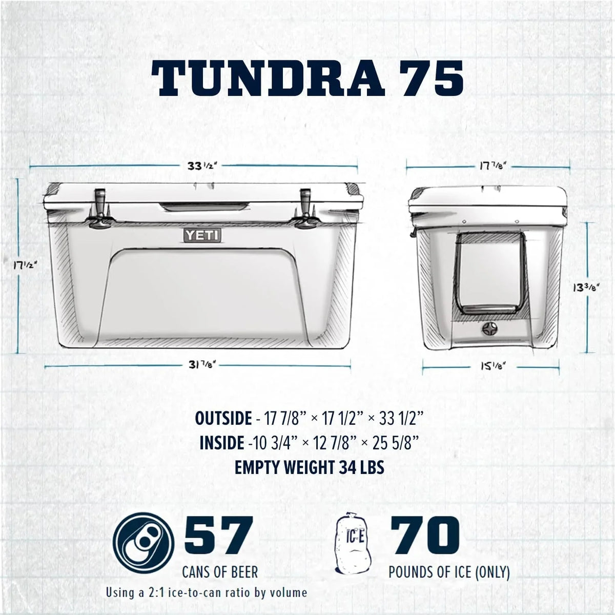 YETI Tundra 75 Cooler, Desert Tan - 100.75010000