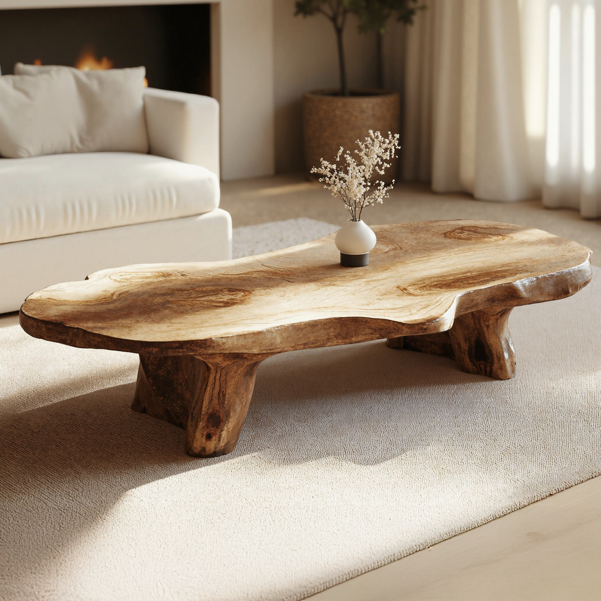Handcrafted Wood Coffee Table, Unique Natural Grain Centerpiece