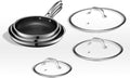 6-Piece Stainless Steel Fry Pan Set, 8, 10, And 12-Inch With Tempered Glass Lids - Black