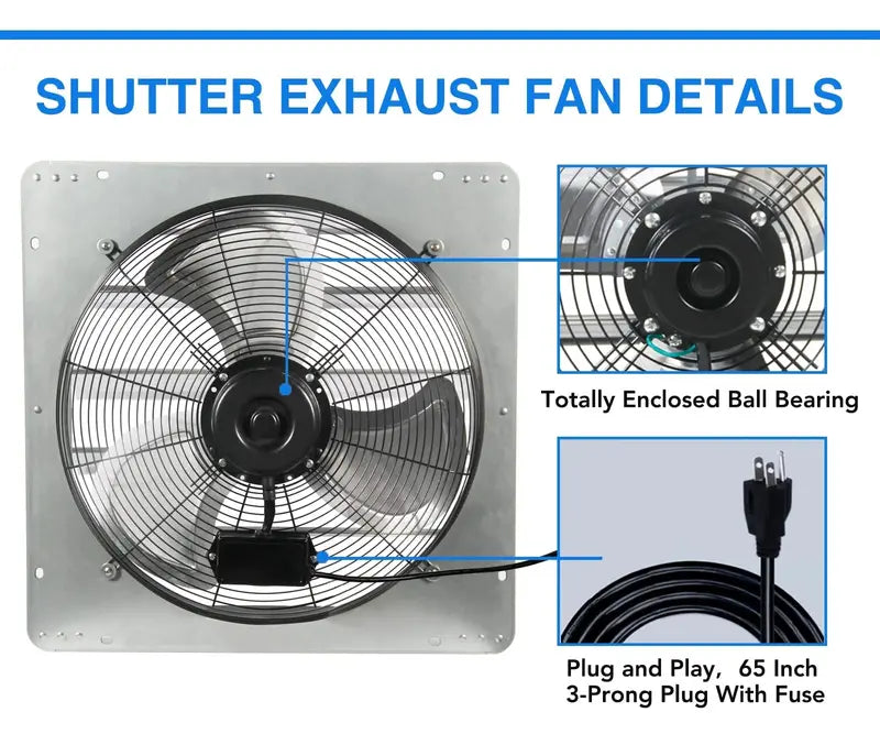 KEN BROWN 20 Inch Corrosion-Resistant Shutter Exhaust Fan With Automatic Aluminum Shutters