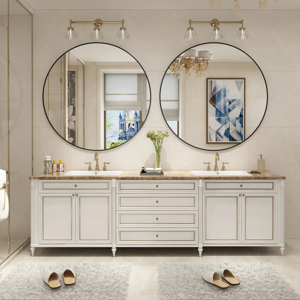Round Metal Black Frame Bathroom Vanity Mirror - Wall Mounted