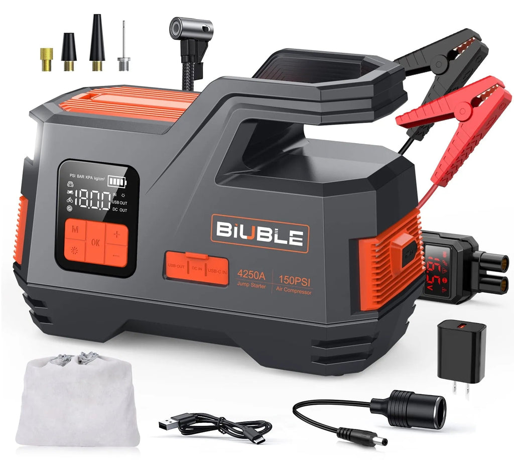 Biuble Car Jump Starter With Air Compressor, 4500A Peak, 26800mAh, 12V, 150PSI - JS006