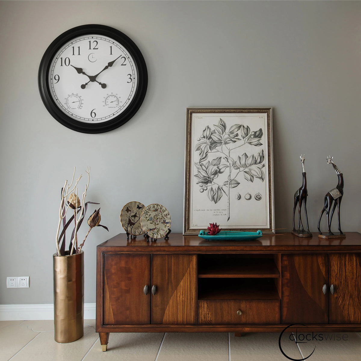 Outdoor Wall Clock With Thermometer And Hygrometer, 24-Inch, Black