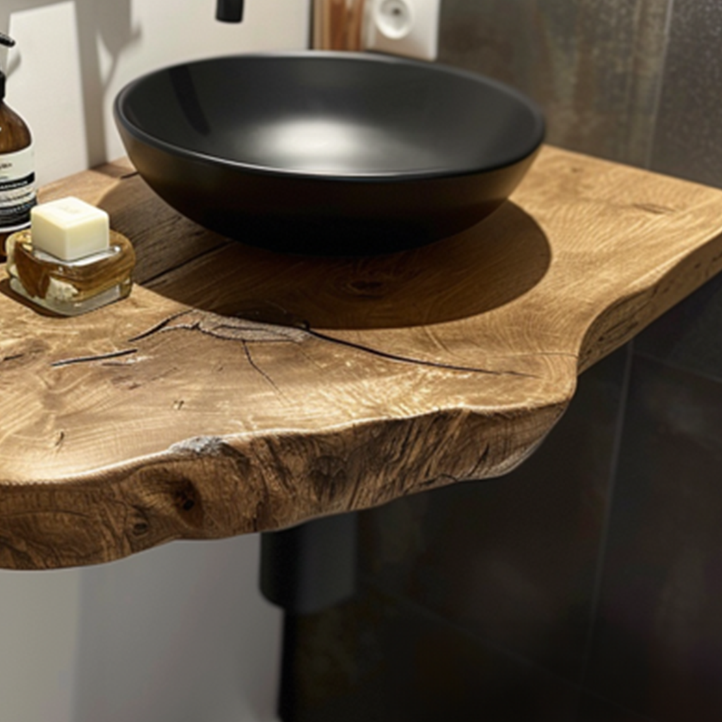Live Edge Floating Vanity Shelf, Rustic Solid Wood Bathroom Shelf