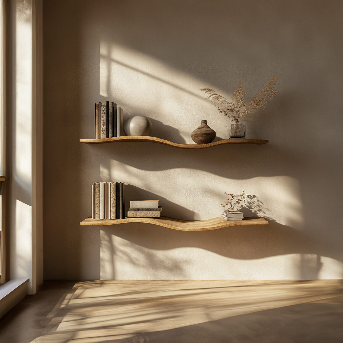 Wavy Floating Wall Shelf, Modern Solid Wood Shelf for Bedroom