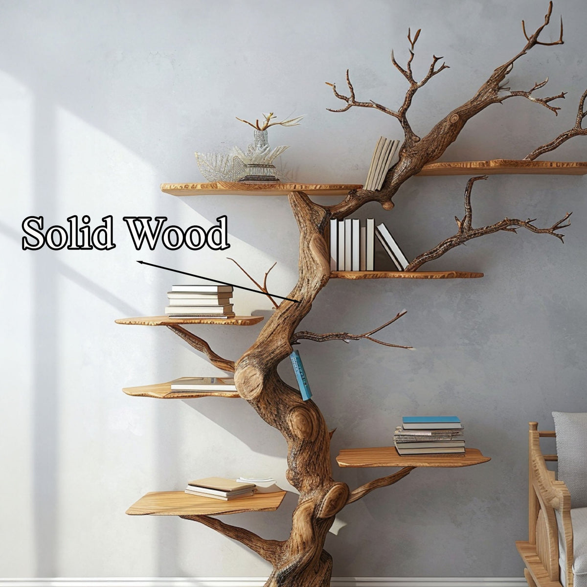 Rustic Tree Branch Floating Shelves Nursery Bookshelf Live Edge Wood