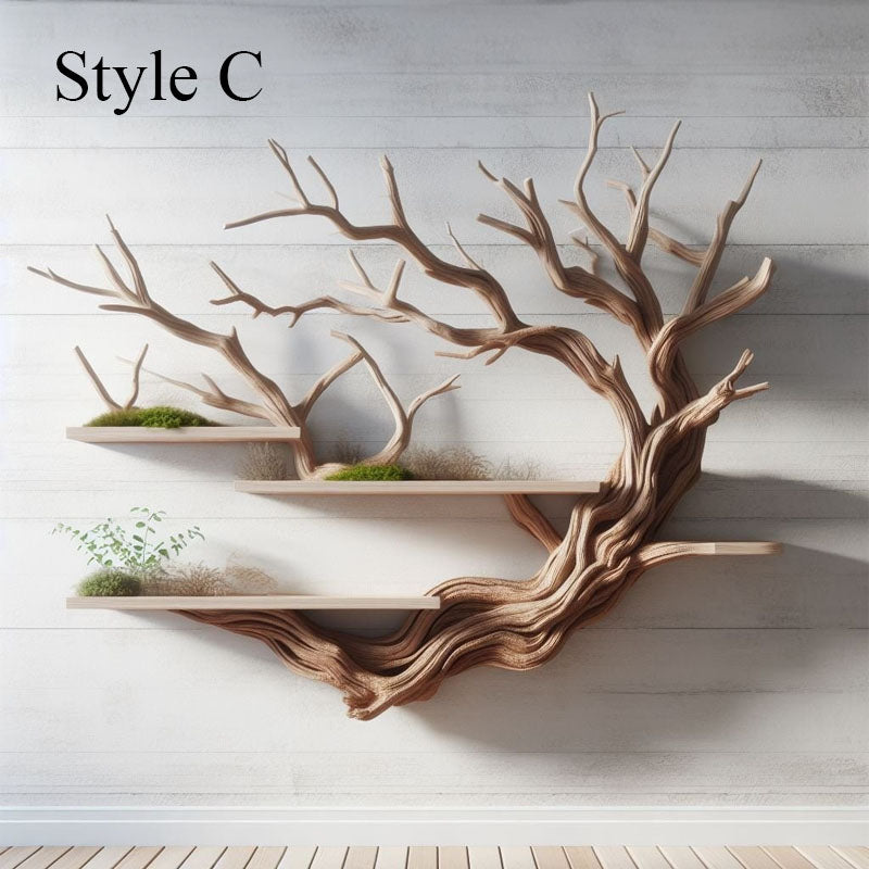 Tree Branch Floating Shelf, Driftwood Style Wall Bookshelf in Natural