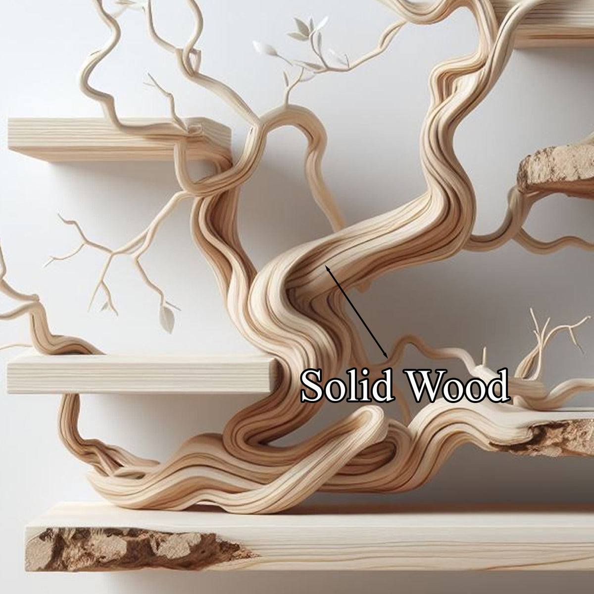 Tree Branch Bookshelf with Live Edge Floating Shelves, Driftwood Decor