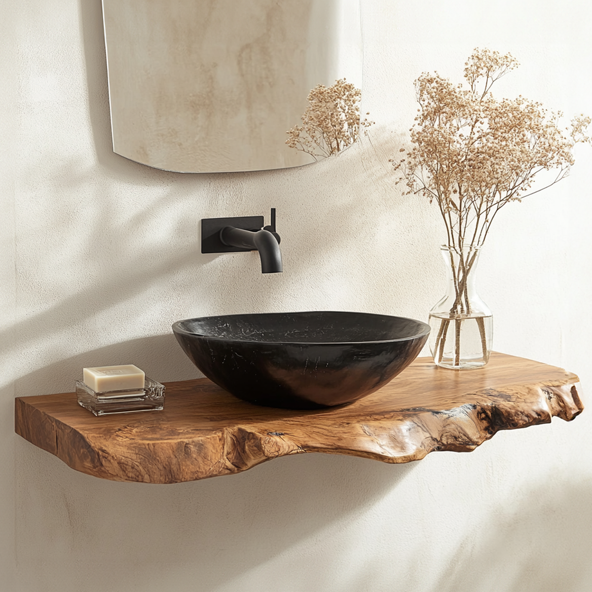 Live Edge Bathroom Vanity Shelf, Handmade Wood Floating Sink Top