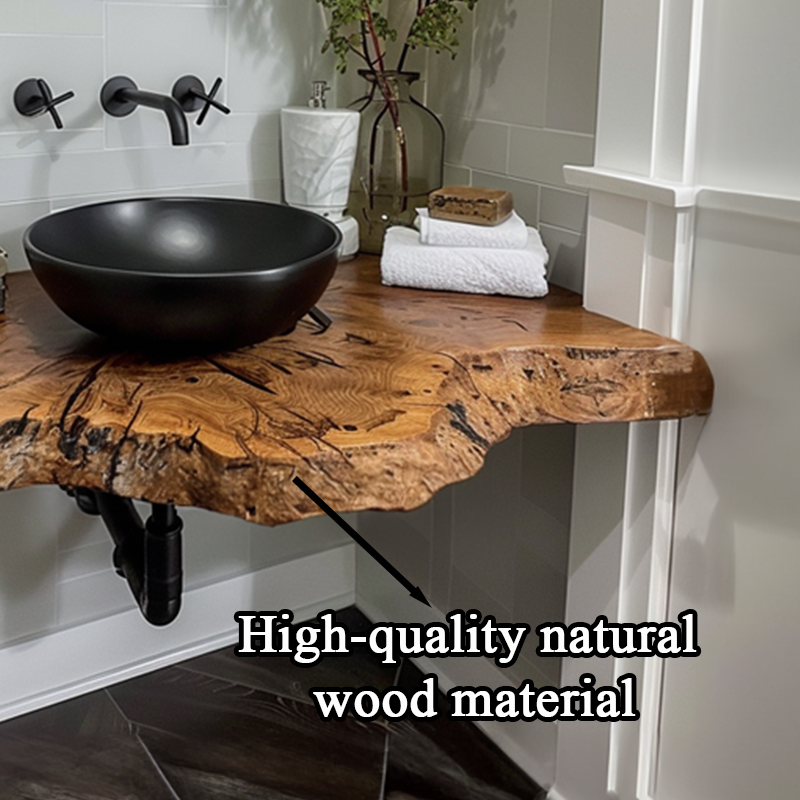 Rustic Floating Vanity Shelf, Live Edge Wood Counter for Small Baths