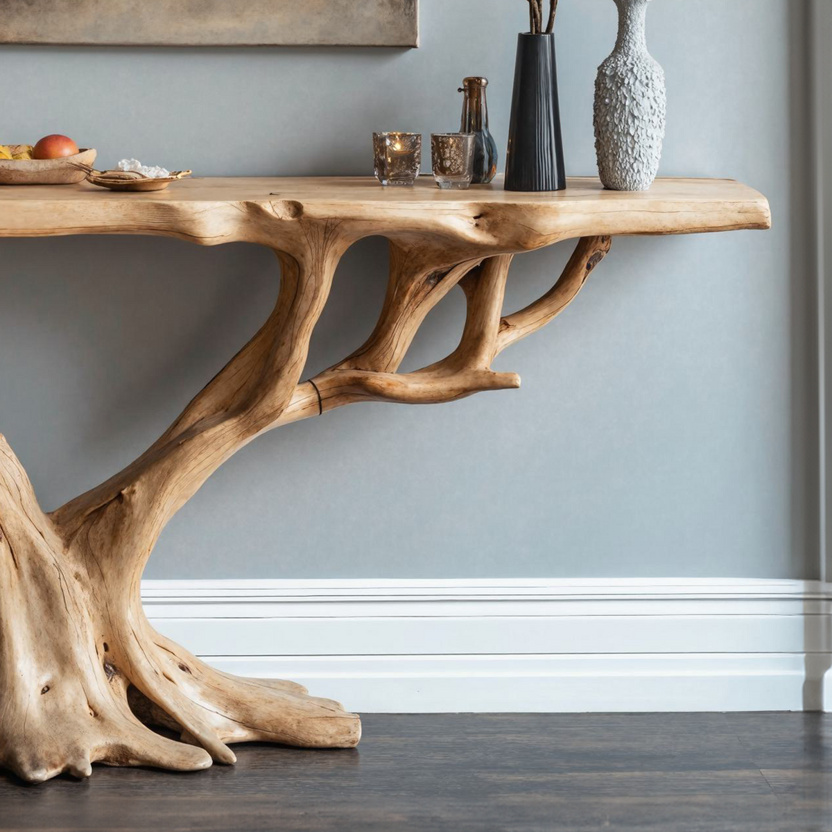 Live Edge Hallway Console Table, Handcrafted Brown Wood Entry Table