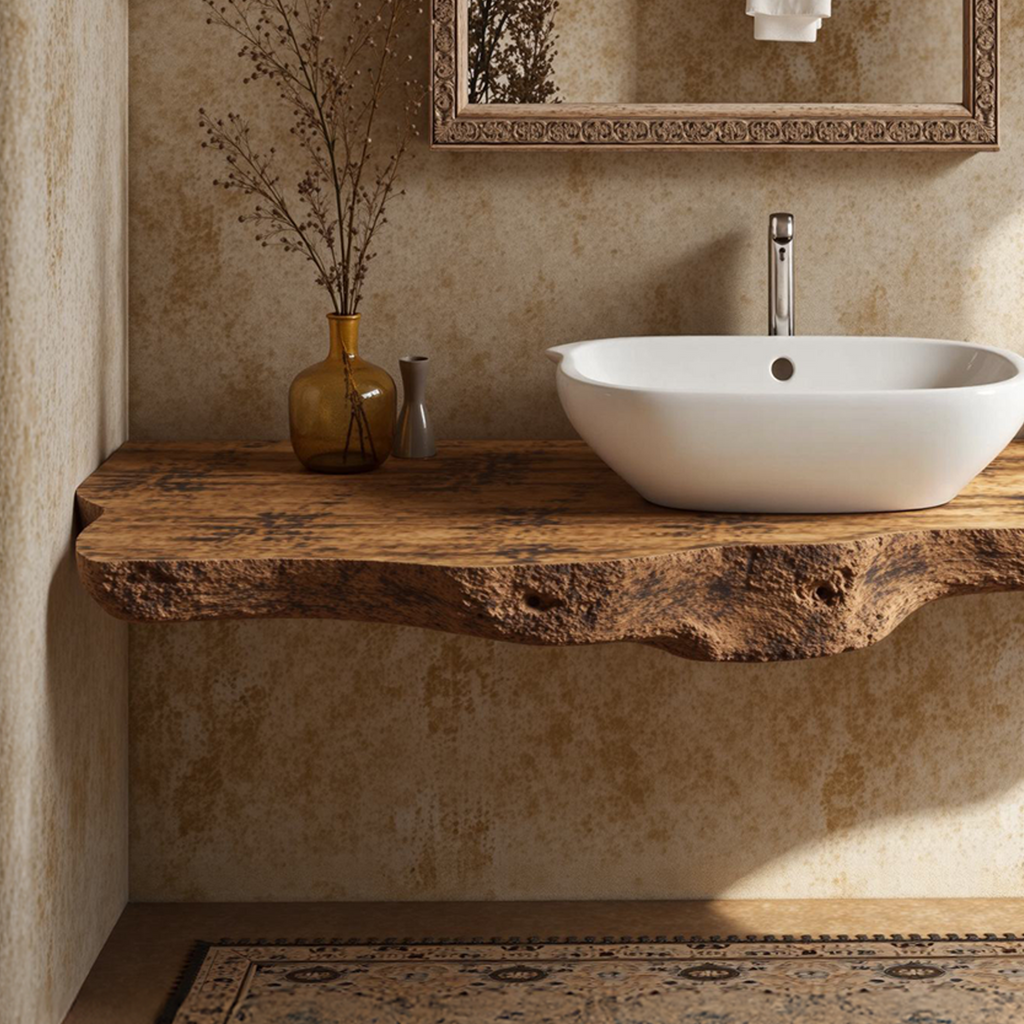 Floating Bathroom Vanity Shelf, Live Edge Solid Wood Sink Top