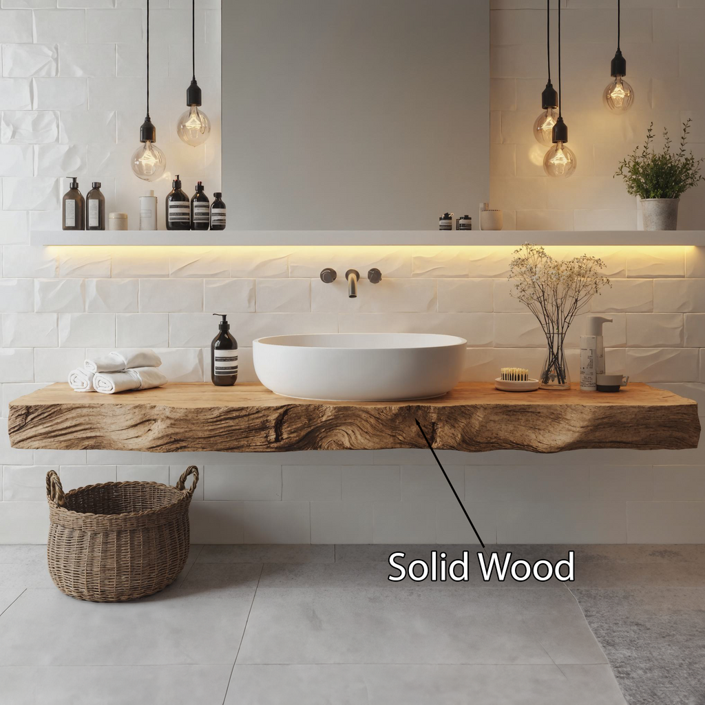 Live Edge Bathroom Vanity Top, Modern Solid Wood Floating Sink Shelf