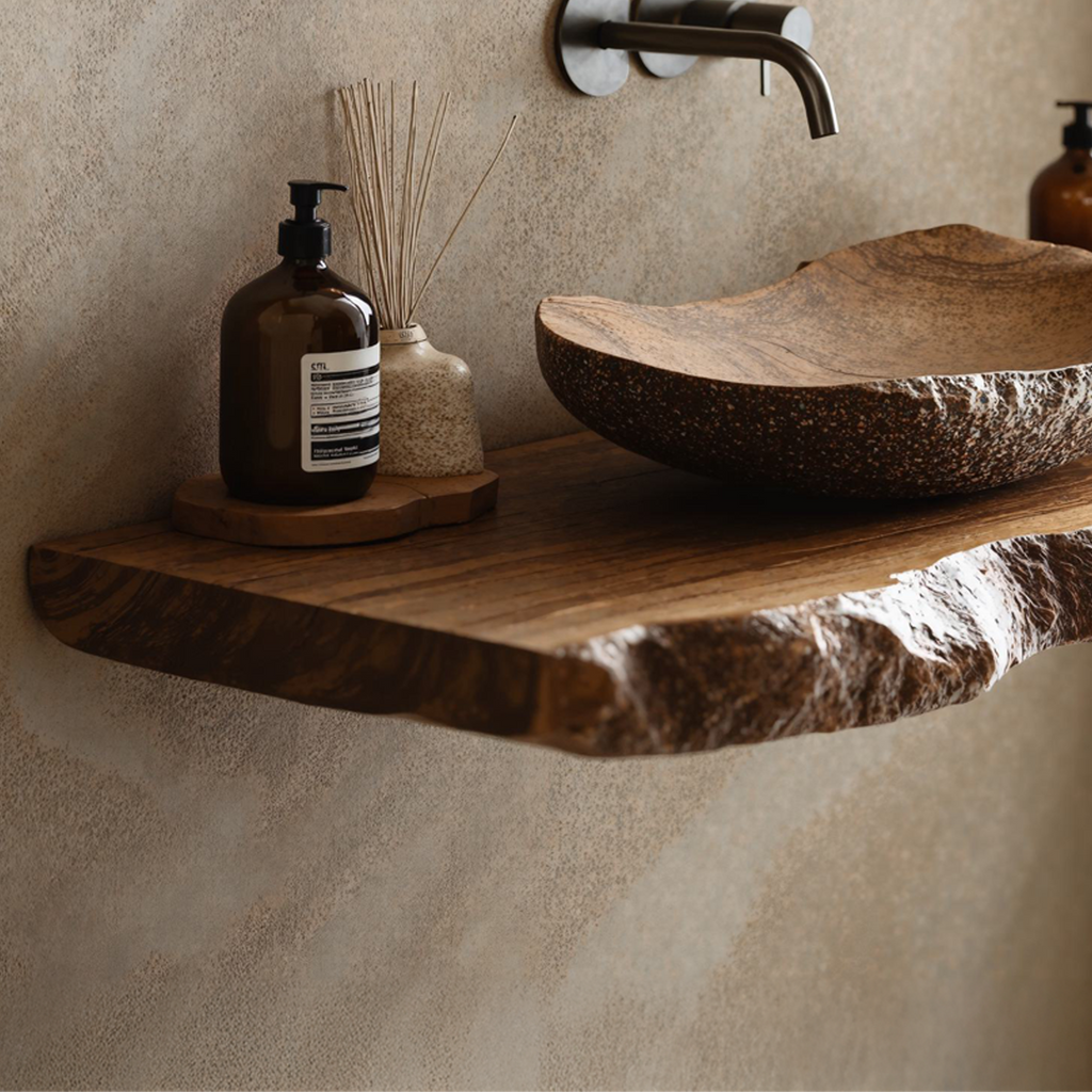Live Edge Bathroom Vanity Shelf, Solid Wood Vessel Sink Countertop