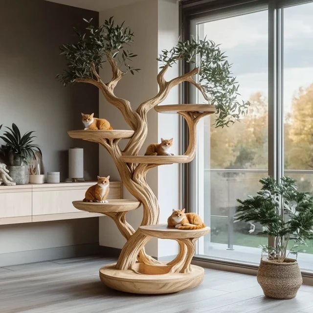 Rustic Cat Tree Stand, Handmade Solid Wood Tower for Cat Lovers