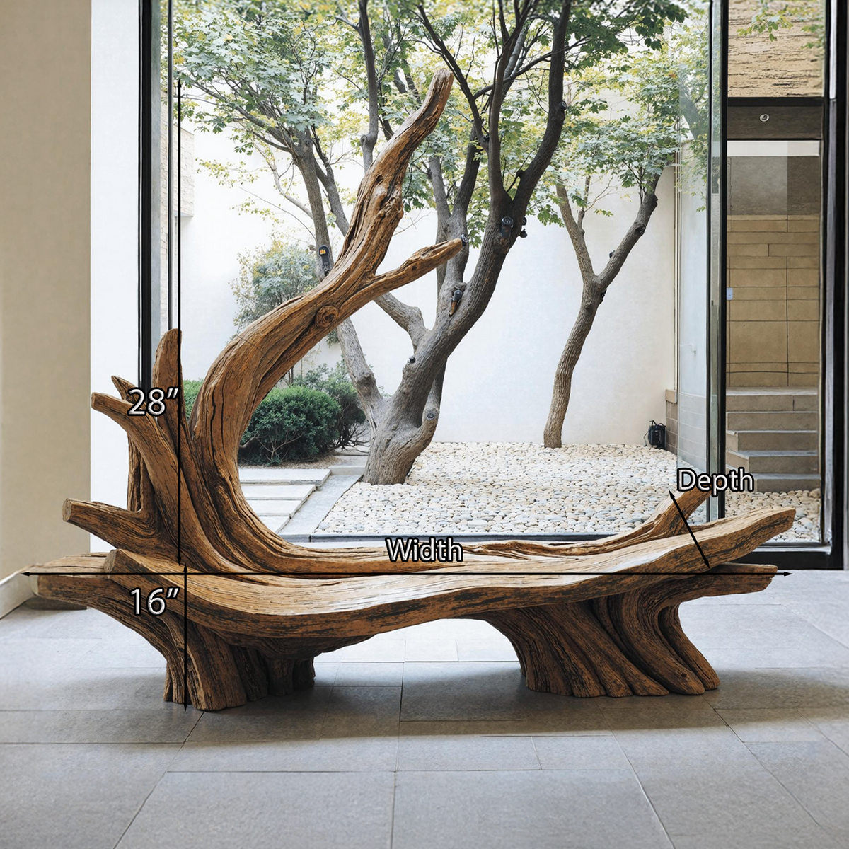 Live Edge Branch Bench, Sculptural Solid Wood Patio and Entryway Bench