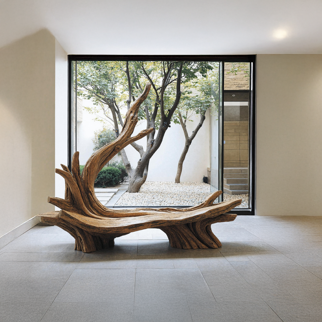 Live Edge Branch Bench, Sculptural Solid Wood Patio and Entryway Bench