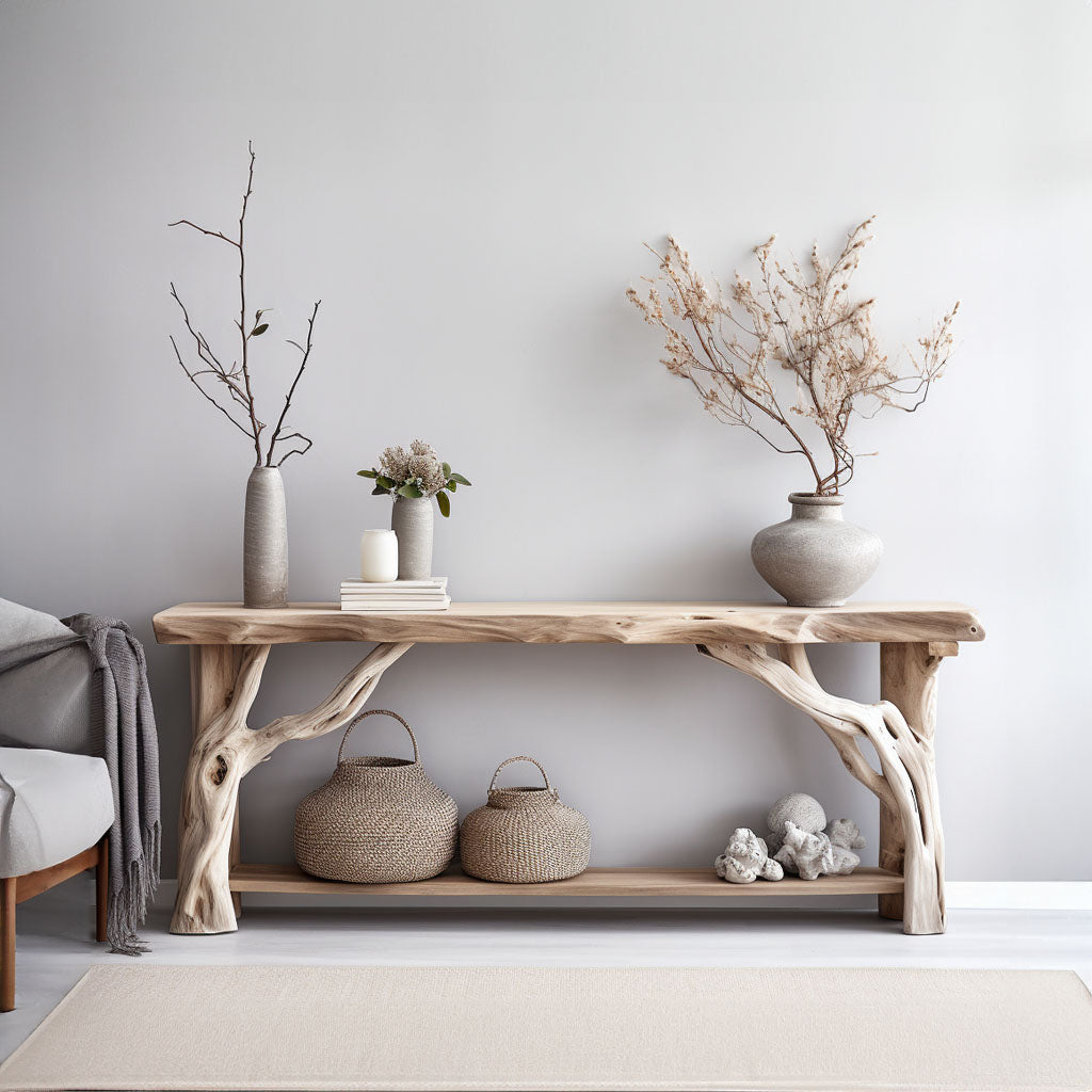 Decorative Console Table, Natural Wood Entryway Table for Hallway