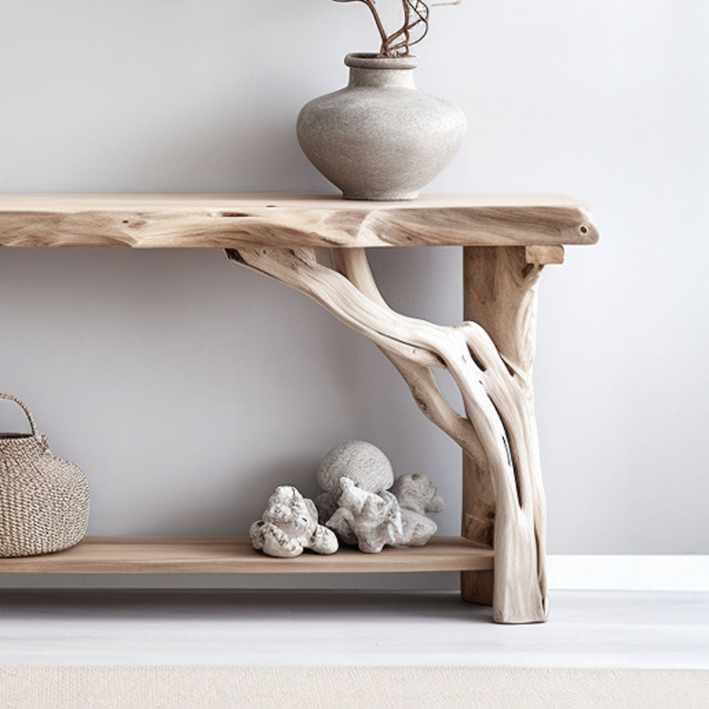 Decorative Console Table, Natural Wood Entryway Table for Hallway
